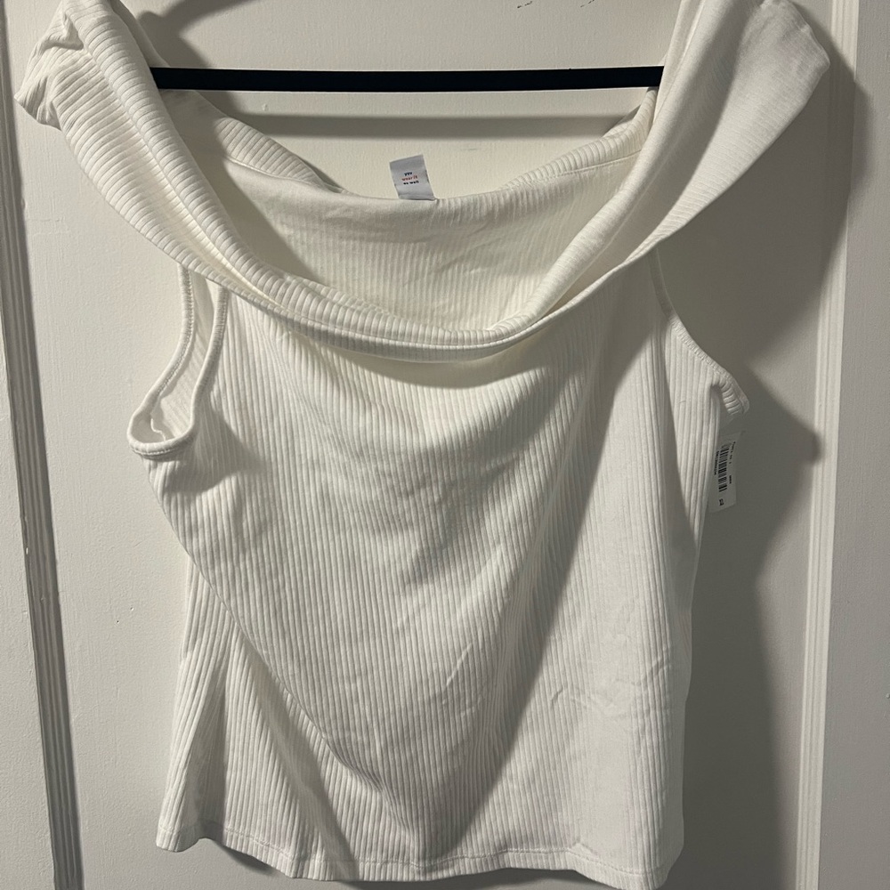 Old Navy White Ribbed Off-Shoulder Blouse